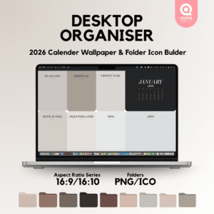 Desktop Organizer Wallpaper – Minimalist Neutral Aesthetic Digital Bundle for Calm & Productive Workspaces
