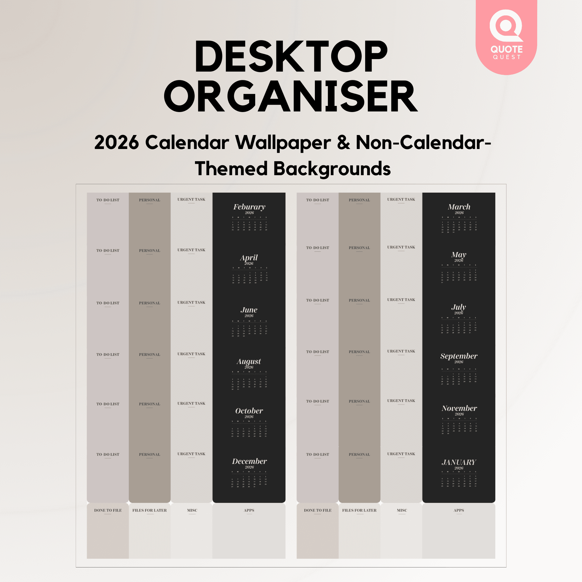 5 Desktop Organizer Wallpaper – Minimalist Neutral Aesthetic Digital Bundle for Calm & Productive Workspaces - Image 3