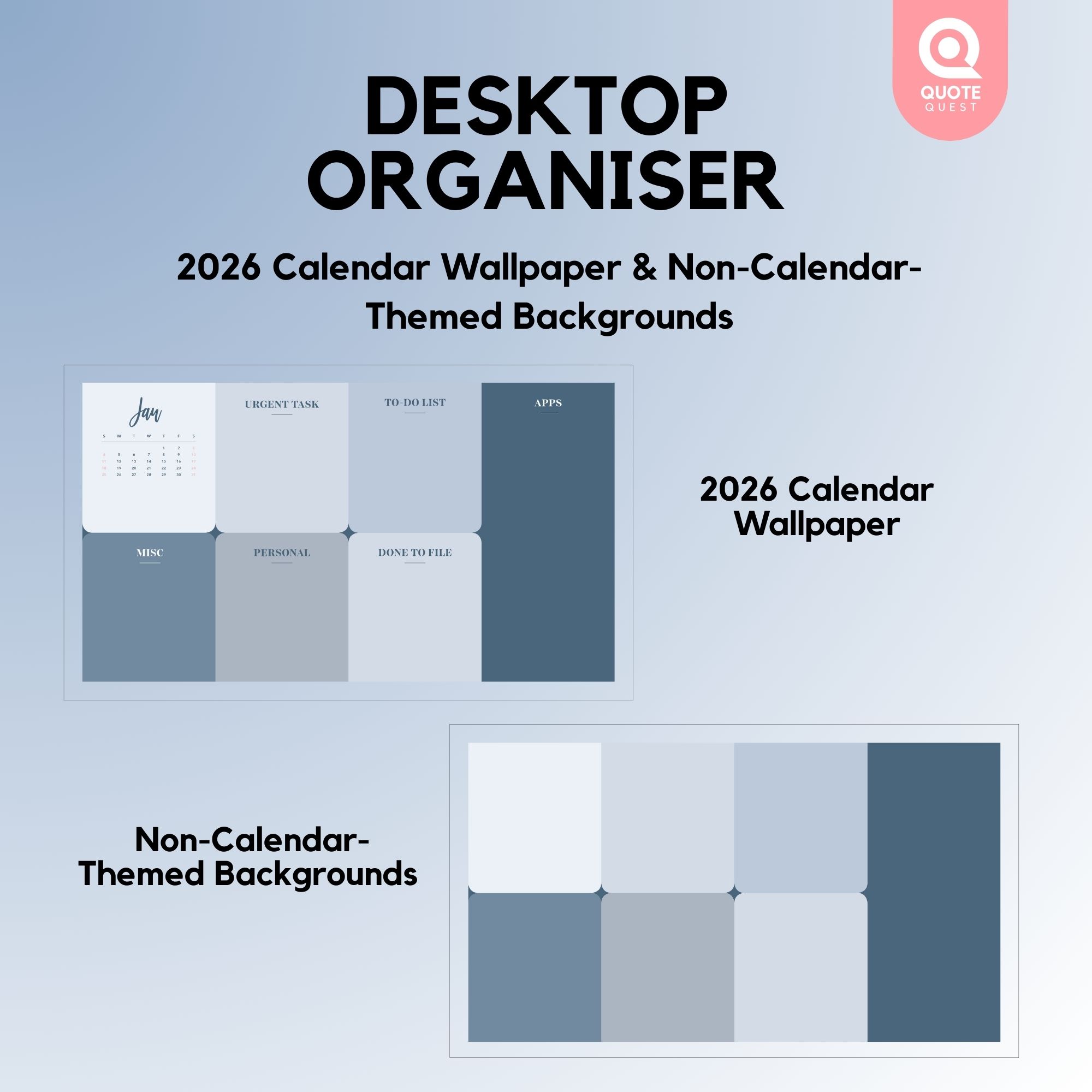 12 Desktop Organizer Wallpaper – Minimalist Blue Neutral Digital Bundle for Productivity & Calm Aesthetic - Image 4