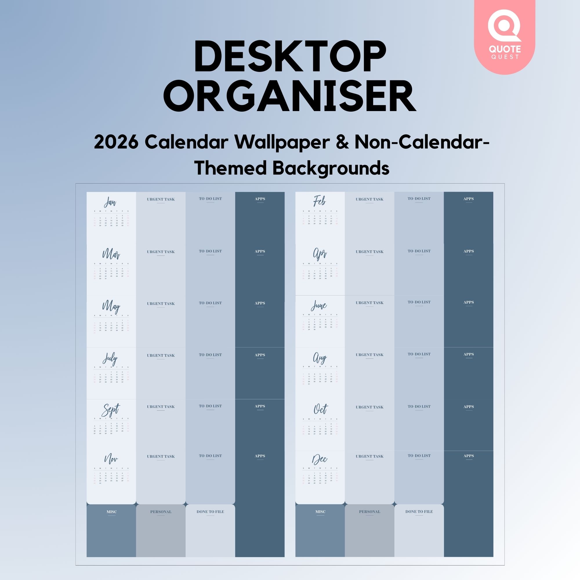 13 Desktop Organizer Wallpaper – Minimalist Blue Neutral Digital Bundle for Productivity & Calm Aesthetic - Image 5