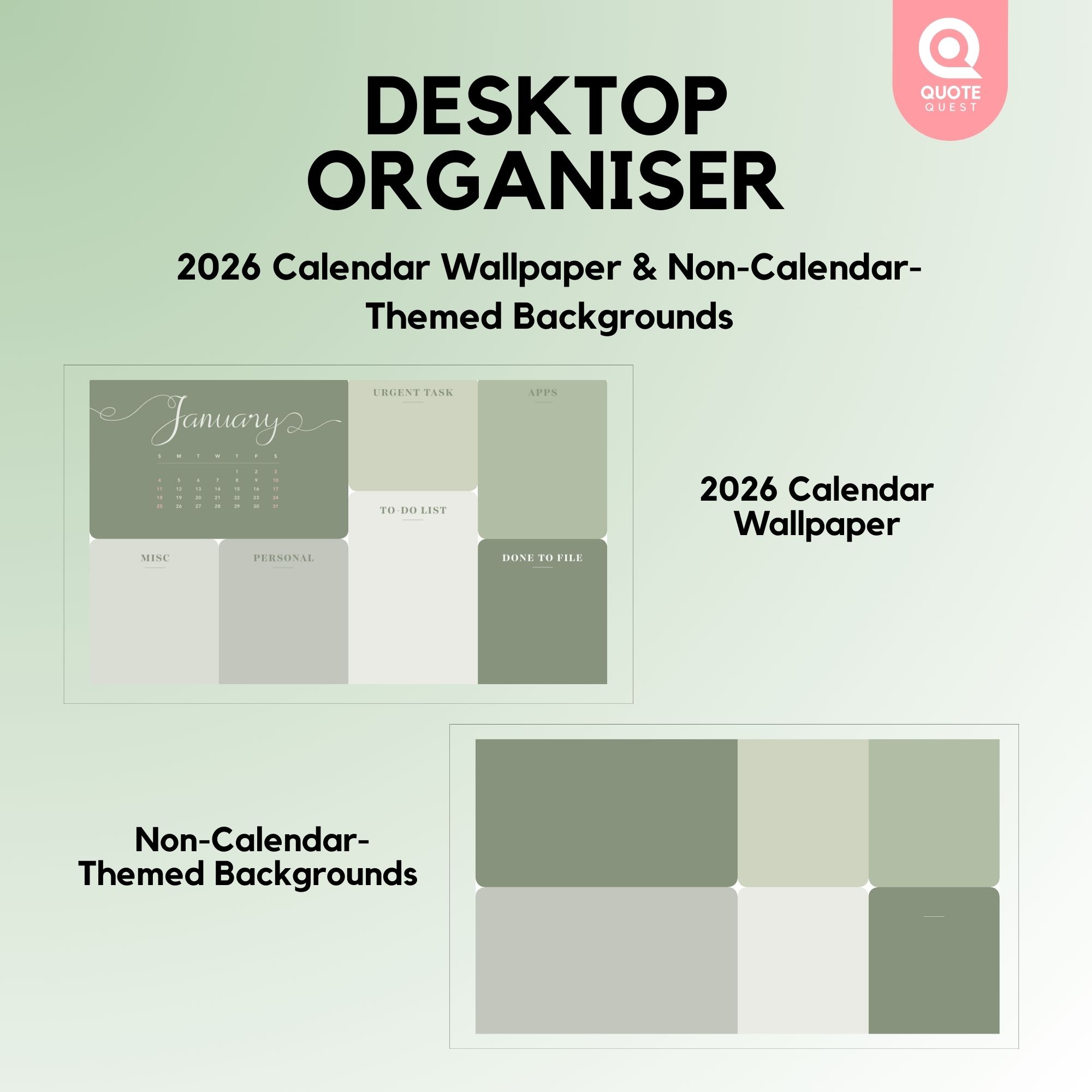 18 Desktop Organizer Wallpaper – Minimalist Green Digital Bundle for Productivity & Aesthetic Setup - Image 4