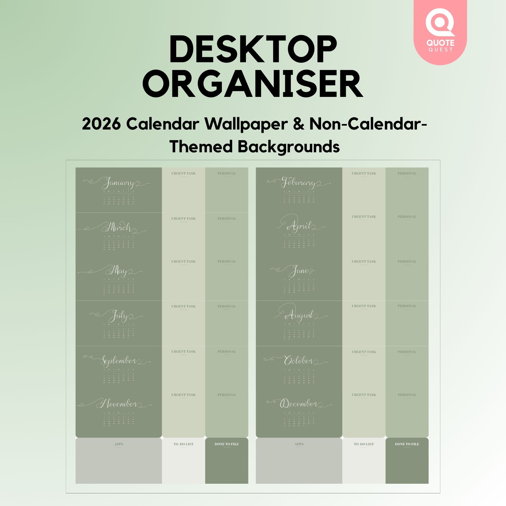19 Desktop Organizer Wallpaper – Minimalist Green Digital Bundle for Productivity & Aesthetic Setup - Image 5