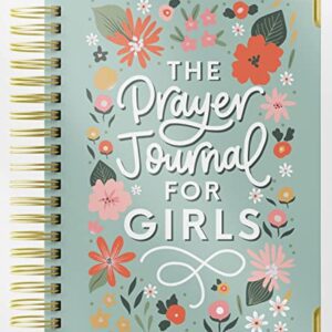 Spiral-bound Prayer Journal for Teen Girls with light green floral cover, gold binding, and decorative corner protectors