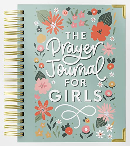 Prayer Journal for Teen Girls – Floral Hardcover with Gold Spiral Binding Spiral-bound Prayer Journal for Teen Girls with light green floral cover, gold binding, and decorative corner protectors