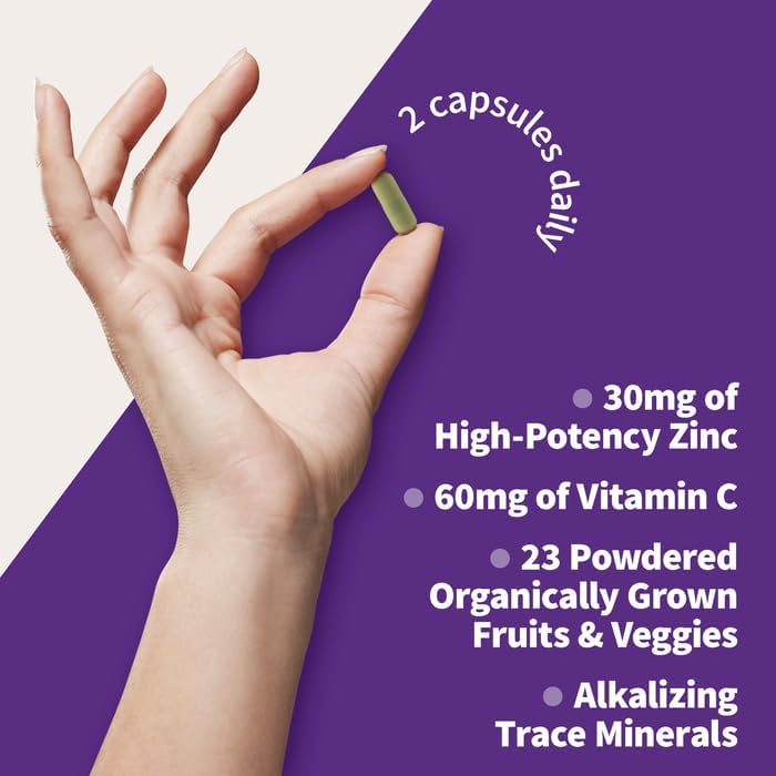 High-Potency Whole Food Zinc Capsule with Vitamin C and Organic Nutrients Whole food zinc capsule with vitamin C and organic fruits and vegetables