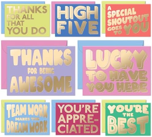 Employee Appreciation Cards for Coworkers – Bold, Colorful Notes to Celebrate Teamwork & Gratitude Grid of colorful Employee Appreciation Cards for Coworkers featuring bold messages like “THANKS FOR ALL THAT YOU DO” and “YOU’RE THE BEST” on vibrant backgrounds