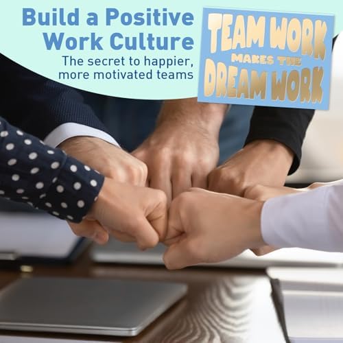 Employee Appreciation Cards for Coworkers – Inspire Teamwork & Build a Positive Work Culture Four coworkers performing a group fist bump over a table with laptops and documents, symbolizing teamwork and positive work culture, with motivational text overlay