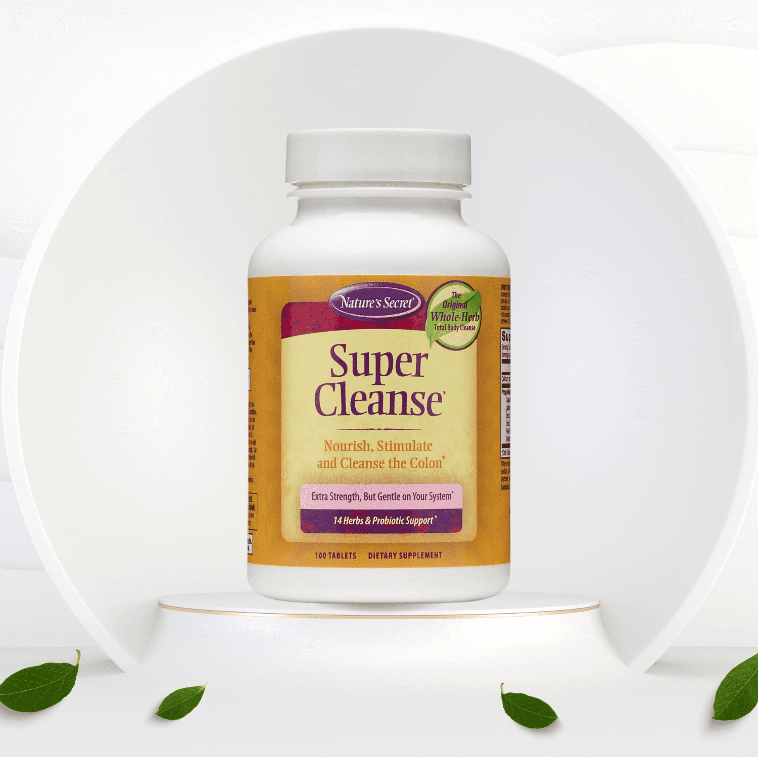 Super Cleanse® Colon Cleanse Supplement with 14 Herbs & Probiotics Nature’s Secret Super Cleanse colon cleanse supplement bottle with 100 tablets