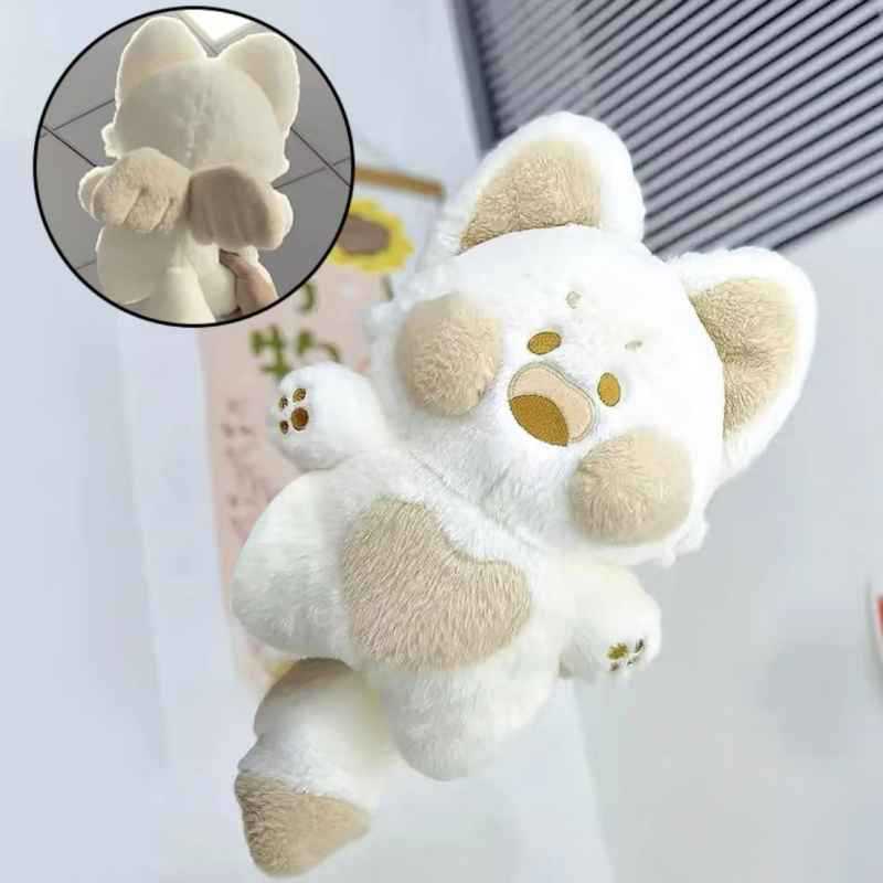 Angel Fox Plushie – Cream Heart Edition Angel Fox Plushie in white with beige ears, cheeks, heart belly patch, and paws, shown front and back.