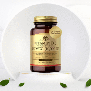 Solgar Vitamin D3 Supplement bottle with 10,000 IU softgels